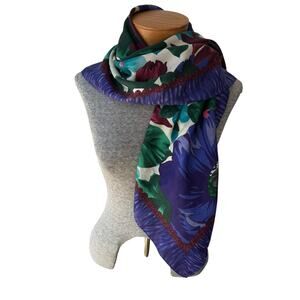 Casual Corner Scarf 36" x34" Womens Purple Blue Green Floral Print Silk Feminine